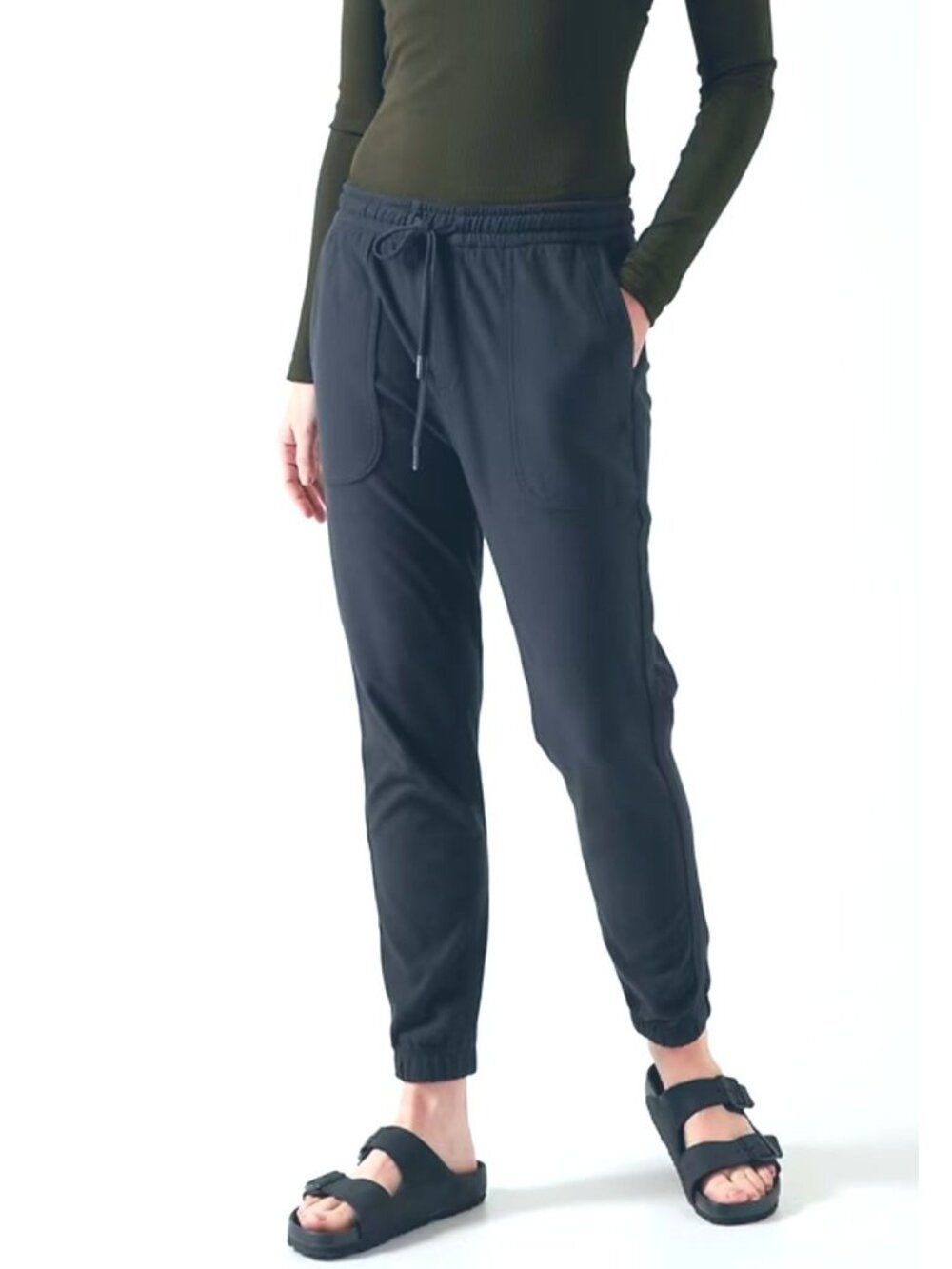 Athleta Farallon Jogger Black Pockets Sz 8 Woven Pants Athleisure Travel Cotton